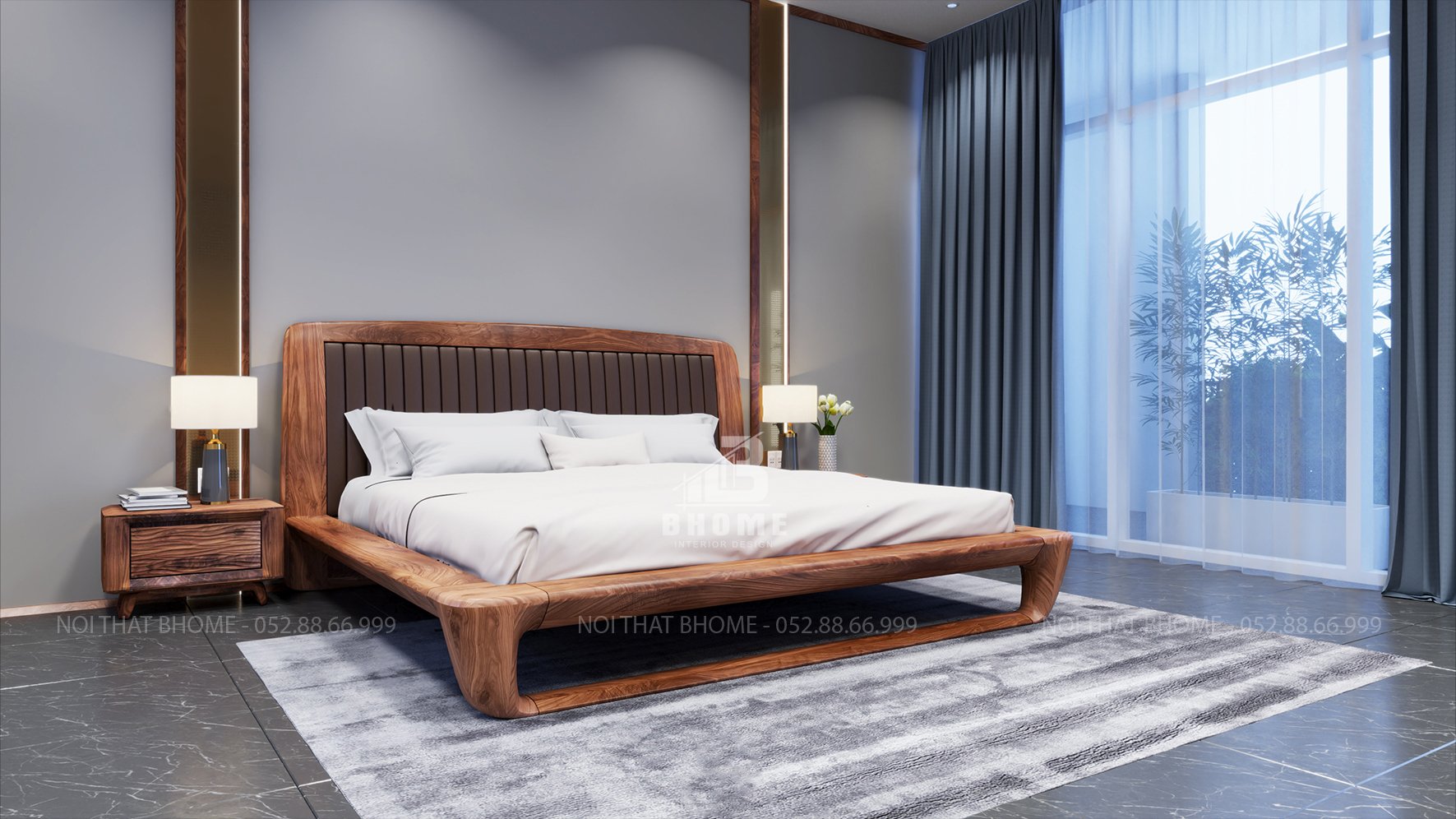 Giường ngủ gỗ óc chó giuong ngu go oc cho 8 - Nội thất BHome
