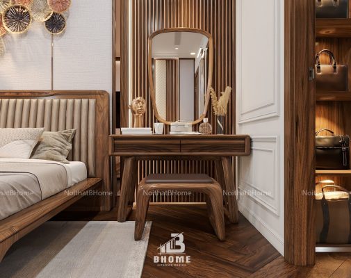 bàn trang điểm gỗ óc chó